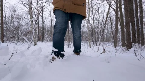 Exploring Snowy Trails Man Walking In Winter Park Nova Scotia Stock Footage 328319416