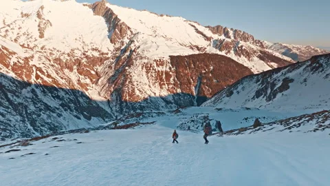 Exploring snowy trails in the Pyrenees mountains of Spain during winter Stock Footage 306263673