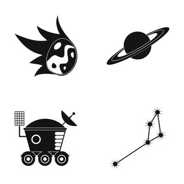 Exploring space with cosmos, planet, rover, and constellation icons Stock Illustration