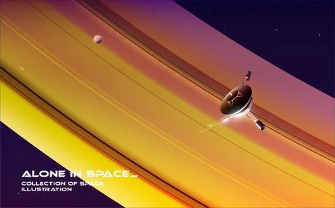 Exploring space. A probe is flying near Saturn. Stock Illustration