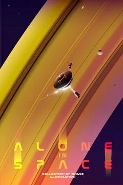 Exploring space. A probe is flying near Saturn. Stock Illustration