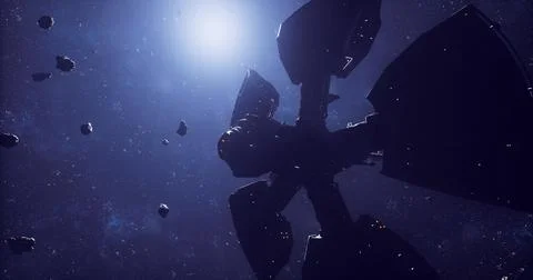 Exploring a spacecraft navigating through an asteroid field in outer space Stock Illustration