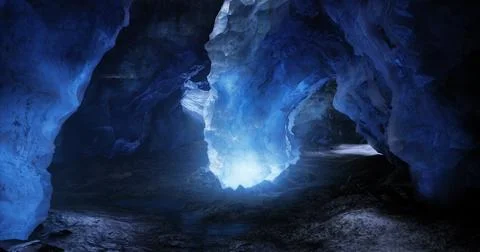 Exploring stunning ice formations in a glacial cave during daylight hours Stock Illustration
