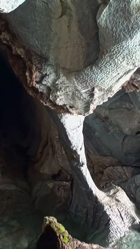 Exploring the stunning marble caves of Los Alerces National Park in Patagonia Stock Footage 299419760