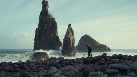 Exploring the stunning rock formations of ilheus da ribeira ocean coastline Stock Footage 321460989
