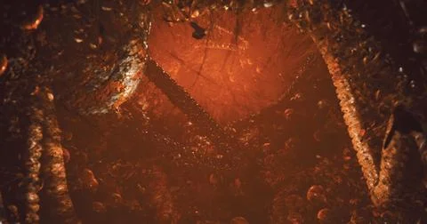 Exploring a surreal underground cavern filled with vibrant glowing formations Ilustración de archivo