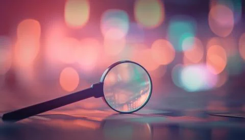 Exploring surveillance technology, examining glowing data with magnifying g.. Stock Photos