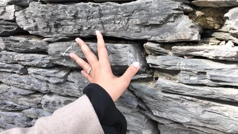 Exploring textured stone walls in a quiet outdoor setting Stock Footage 313911910