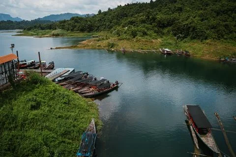 Exploring tranquil waters and lush greenery in Khao Sok National Park, Thai.. Stock Photos