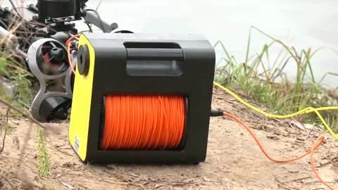 Exploring underwater river world using remote drone. Stockbeeldmateriaal 330351130