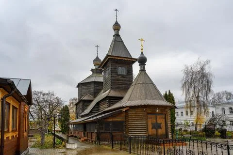 Exploring the unique architecture of Murom's historic wooden church in autumn Stock Photos