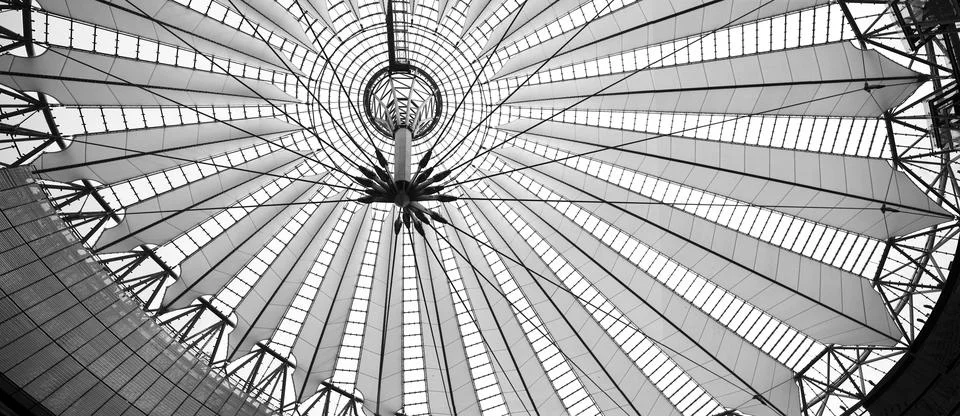 Exploring the Unique Canopy Design at Sony Center in Berlin, Germany Stock Photos