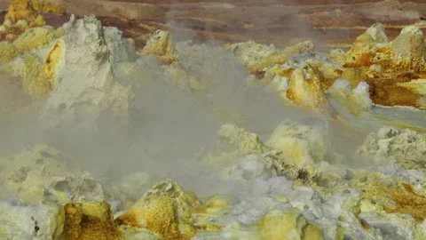 Exploring the unique landscape of Danakil Depression in Ethiopia at an acid lake Video stock 340388939