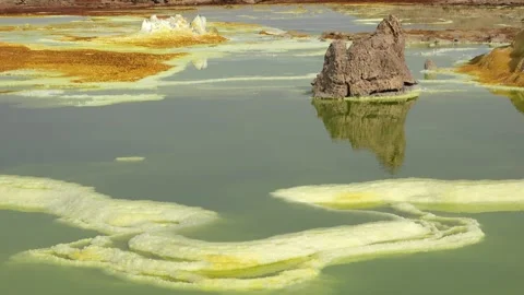 Exploring the unique landscape of Danakil Depression in Ethiopia at an acid lake Video stock 340388965