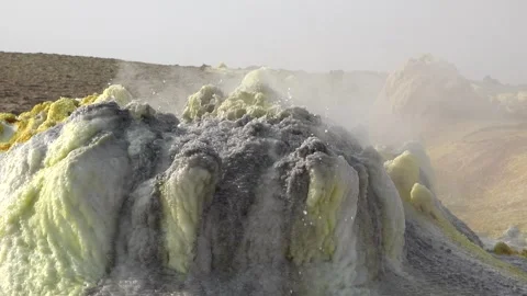 Exploring the unique landscape of Danakil Depression in Ethiopia at an acid lake Video stock 340388972