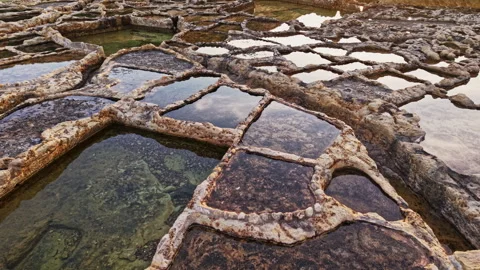 Exploring the unique salt pans of Malta from an aerial perspective Stock Footage 306640714