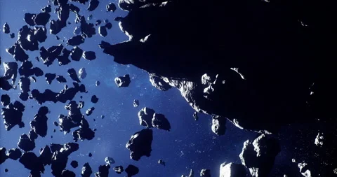 Exploring the vast field of asteroids in deep space with floating debris Stock Footage 317325233