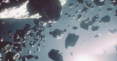 Exploring the vast field of asteroids in deep space environment Stock Illustration