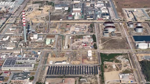 Exploring the vast network of an industrial oil refinery in operation Stock Footage 334028920
