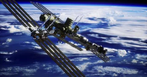 Exploring the vastness beyond Earth with the ISS in sight Stock Illustration