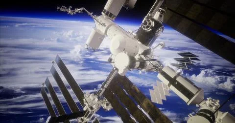 Exploring the vastness of space with the International Space Station Stock Illustration