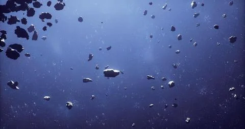 Exploring the vastness of space with numerous asteroids floating freely Stock Illustration