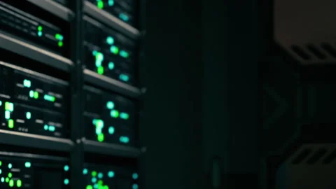 Exploring the Vibrant Energy of a Modern Data Center During Evening Hours Stock Footage 348489813