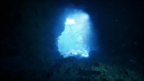 Exploring the vibrant underwater world through a luminous cave entrance Stock Illustration