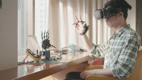 Exploring Virtual Reality with Motion Tracking Technology Stock Footage 319415149