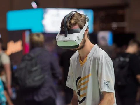 Exploring Virtual Reality Technology at Industry Event Stock Photos