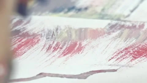 Exploring Vivid Strokes of Color in a Close-Up Art Creation Process Stock Footage 340584479