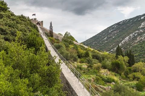 Exploring the walls of Ston Stock Photos