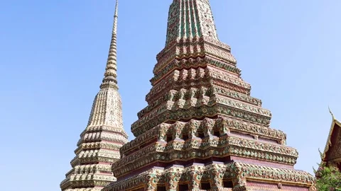 Exploring Wat Pho's Majestic Stupas Stock Footage 314813013