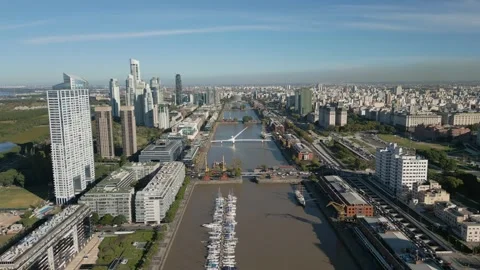 Exploring the waterfront and skyline of Buenos Aires during bright daylight Stock Footage 330901459