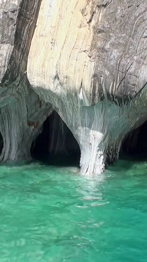 Exploring the wondrous Marble Caves of General Carrera Lake Stock Footage 326367503
