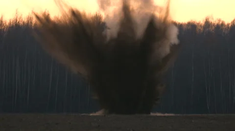 Explosion 4K video. Disposal of munitions at the site. Video stock 43127489