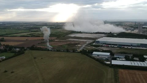 Explosion after demolition Didcot Powerstation Stock Footage 135524057