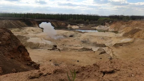 Explosion of ammunition in a quarry. Flash. After the explosion, thick smoke Stock-Footage 309103245