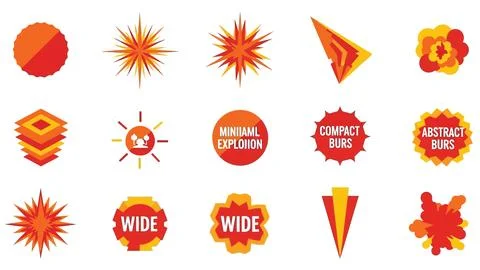 Explosion and burst vector symbols set for comic style and marketing designs. Stock Illustration