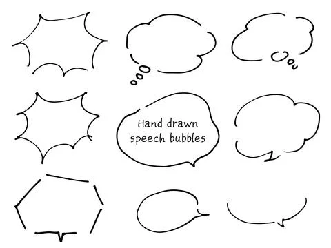 Explosion and cloud shape line drawing speech balloons. Stock Illustration