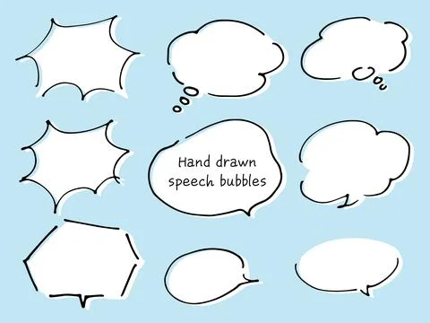 Explosion and cloud shape line drawing speech balloons with white painted b.. Illustrazione stock