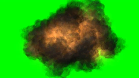 Explosion and clouds of black smoke on green screen. Chroma key Stock Footage