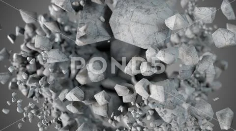 Explosion and destruction of the stone sphere 3d illustration on black isolat Stock Illustration