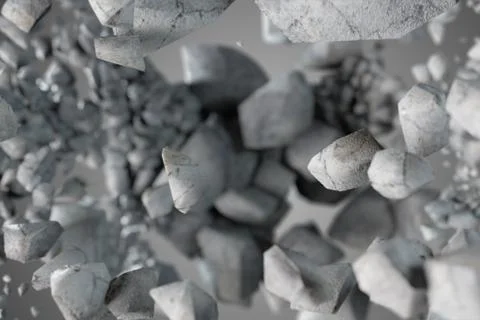 Explosion and destruction of the stone sphere 3d illustration on black isolat Stock Illustration