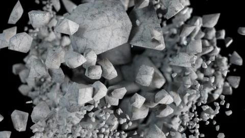 Explosion and destruction of the stone sphere 3d illustration on black isolat 스톡 일러스트