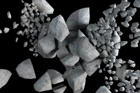 Explosion and destruction of the stone sphere 3d illustration on black isolat 스톡 일러스트
