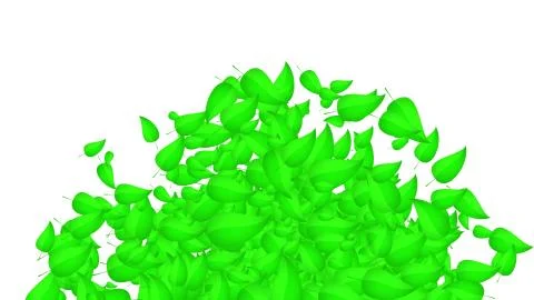 Explosion and fall of a heap of green leaves from a tree on a white background イラスト素材
