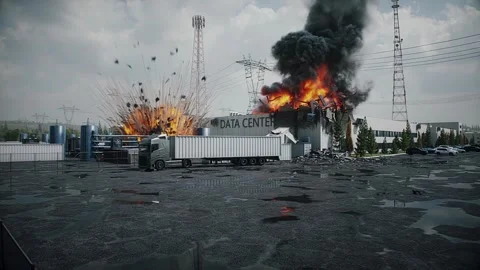 Explosion and Fire at Data Center, Anti-AI Protest and Public Backlash  AI Stock Footage 336345339