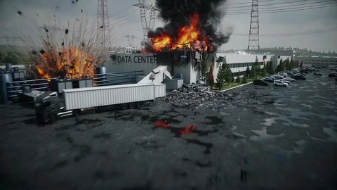 Explosion and Fire at Data Center, Anti-AI Protest and Public Backlash  AI Stock Footage 336345343