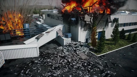 Explosion and Fire at Data Center, Anti-AI Protest and Public Backlash  AI Video stock 336345346
